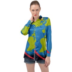 Spaceship Design Long Sleeve Satin Shirt