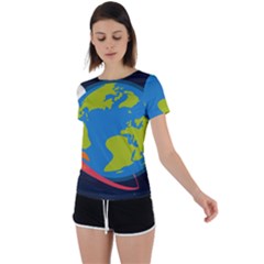 Spaceship Design Back Circle Cutout Sports Tee