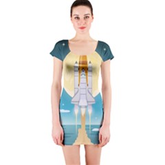 Space Exploration Illustration Short Sleeve Bodycon Dress by Vaneshart