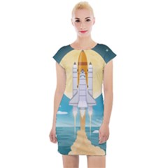 Space Exploration Illustration Cap Sleeve Bodycon Dress by Vaneshart