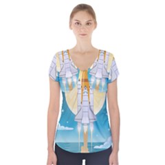 Space Exploration Illustration Short Sleeve Front Detail Top by Vaneshart