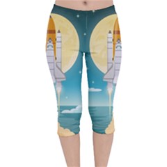 Space Exploration Illustration Velvet Capri Leggings  by Vaneshart