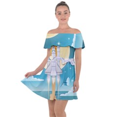 Space Exploration Illustration Off Shoulder Velour Dress by Vaneshart