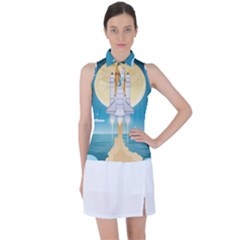 Space Exploration Illustration Women s Sleeveless Polo Tee