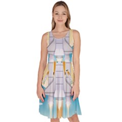 Space Exploration Illustration Knee Length Skater Dress With Pockets by Vaneshart