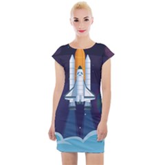 Spaceship Milkyway Galaxy Cap Sleeve Bodycon Dress by Vaneshart