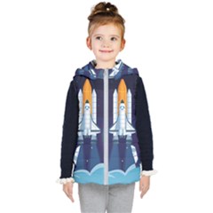 Spaceship Milkyway Galaxy Kids  Hooded Puffer Vest by Vaneshart