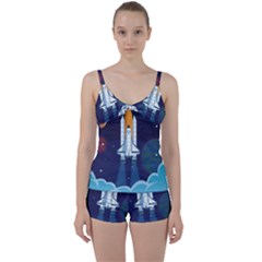 Spaceship Milkyway Galaxy Tie Front Two Piece Tankini by Vaneshart