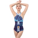 Spaceship Milkyway Galaxy Cross Front Low Back Swimsuit View1