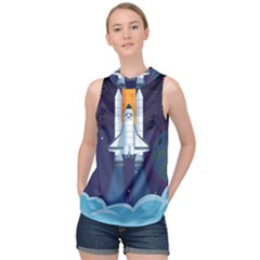 Spaceship Milkyway Galaxy High Neck Satin Top by Vaneshart