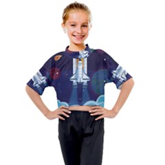 Spaceship Milkyway Galaxy Kids Mock Neck Tee