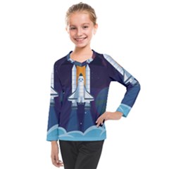 Spaceship Milkyway Galaxy Kids  Long Mesh Tee