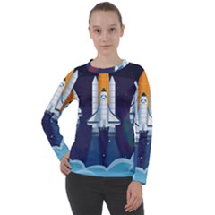 Spaceship Milkyway Galaxy Women s Long Sleeve Raglan Tee