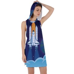 Spaceship Milkyway Galaxy Racer Back Hoodie Dress