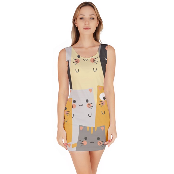 Seamless Pattern Cute Cat Cartoons Bodycon Dress