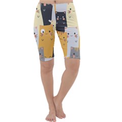 Seamless Pattern Cute Cat Cartoons Cropped Leggings  by Vaneshart