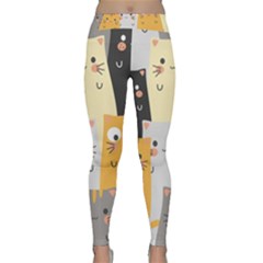 Seamless Pattern Cute Cat Cartoons Classic Yoga Leggings by Vaneshart