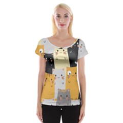 Seamless Pattern Cute Cat Cartoons Cap Sleeve Top by Vaneshart