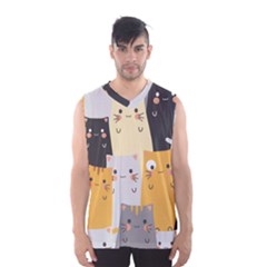 Seamless Pattern Cute Cat Cartoons Men s Basketball Tank Top by Vaneshart