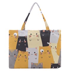 Seamless Pattern Cute Cat Cartoons Zipper Medium Tote Bag by Vaneshart