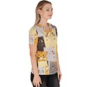 Seamless Pattern Cute Cat Cartoons Women s V-Neck Scrub Top View3