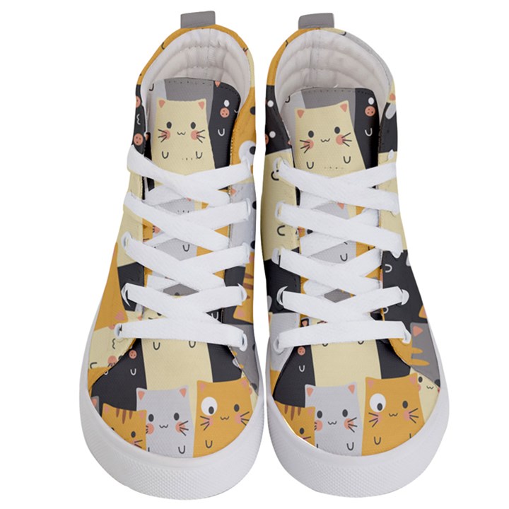 Seamless Pattern Cute Cat Cartoons Kids  Hi-Top Skate Sneakers