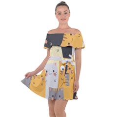 Seamless Pattern Cute Cat Cartoons Off Shoulder Velour Dress by Vaneshart