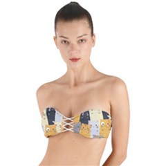 Seamless Pattern Cute Cat Cartoons Twist Bandeau Bikini Top