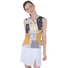 Seamless Pattern Cute Cat Cartoons Women s Sleeveless Sports Top