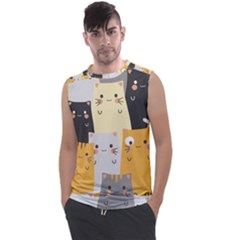 Seamless Pattern Cute Cat Cartoons Men s Regular Tank Top