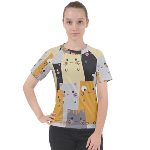 Seamless Pattern Cute Cat Cartoons Women s Sport Raglan Tee by Vaneshart