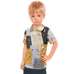 Seamless Pattern Cute Cat Cartoons Kids  Polo Tee