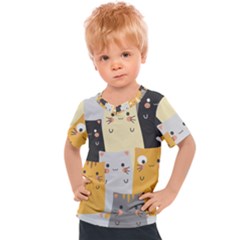 Seamless Pattern Cute Cat Cartoons Kids  Sports Tee