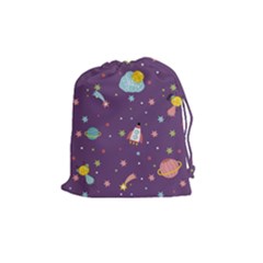 Space Travels Seamless Pattern Vector Cartoon Drawstring Pouch (medium) by Vaneshart