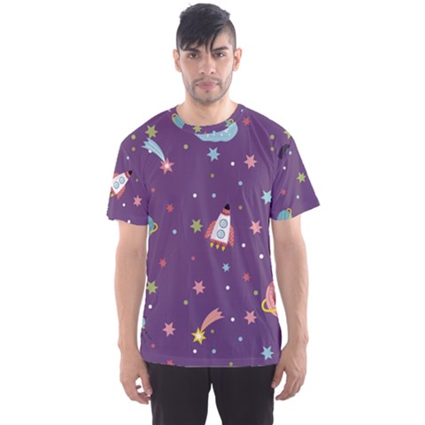 Space Travels Seamless Pattern Vector Cartoon Men s Sports Mesh Tee by Vaneshart