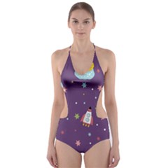 Space Travels Seamless Pattern Vector Cartoon Cut-out One Piece Swimsuit by Vaneshart