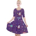 Space Travels Seamless Pattern Vector Cartoon Quarter Sleeve A-Line Dress View1