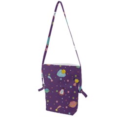 Space Travels Seamless Pattern Vector Cartoon Folding Shoulder Bag by Vaneshart