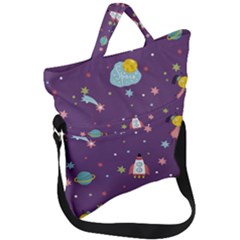 Space Travels Seamless Pattern Vector Cartoon Fold Over Handle Tote Bag by Vaneshart