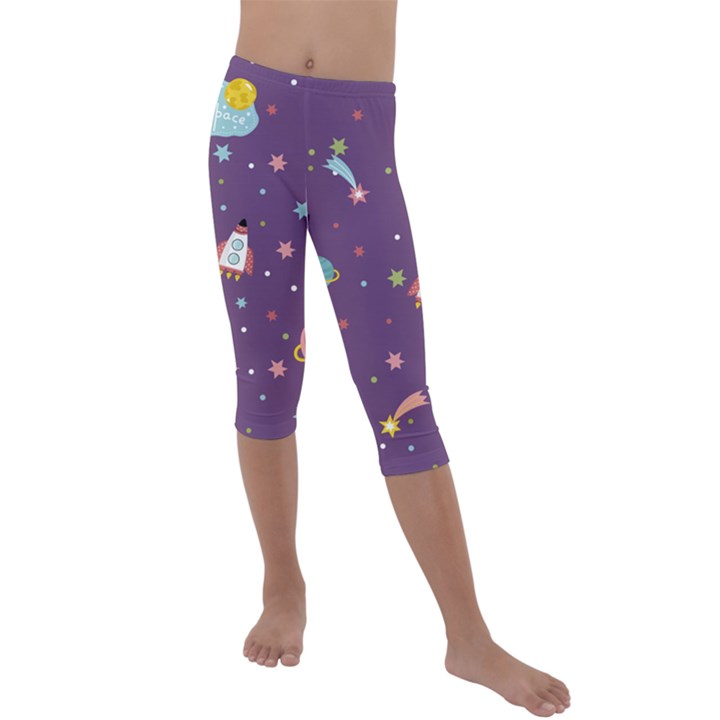 Space Travels Seamless Pattern Vector Cartoon Kids  Lightweight Velour Capri Leggings 