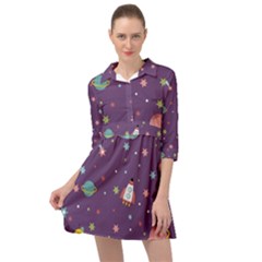 Space Travels Seamless Pattern Vector Cartoon Mini Skater Shirt Dress by Vaneshart