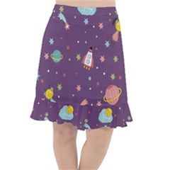 Space Travels Seamless Pattern Vector Cartoon Fishtail Chiffon Skirt by Vaneshart