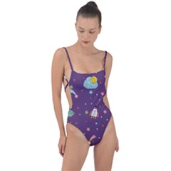 Space Travels Seamless Pattern Vector Cartoon Tie Strap One Piece Swimsuit by Vaneshart