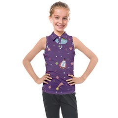 Space Travels Seamless Pattern Vector Cartoon Kids  Sleeveless Polo Tee