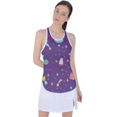 Space Travels Seamless Pattern Vector Cartoon Racer Back Mesh Tank Top by Vaneshart