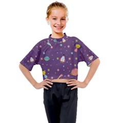 Space Travels Seamless Pattern Vector Cartoon Kids Mock Neck Tee