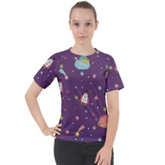 Space Travels Seamless Pattern Vector Cartoon Women s Sport Raglan Tee