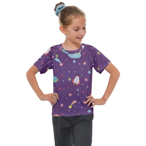 Space Travels Seamless Pattern Vector Cartoon Kids  Mesh Piece Tee by Vaneshart