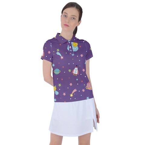 Space Travels Seamless Pattern Vector Cartoon Women s Polo Tee by Vaneshart