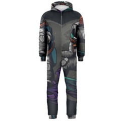 Illustration Astronaut Cosmonaut Paying Skateboard Sport Space With Astronaut Suit Hooded Jumpsuit (men)  by Vaneshart